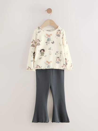 |Girl| Conjunto De Blusa Preta/Branca e Leggings Boca De Sino, Pacote Com 2 (3 meses a 7 anos)