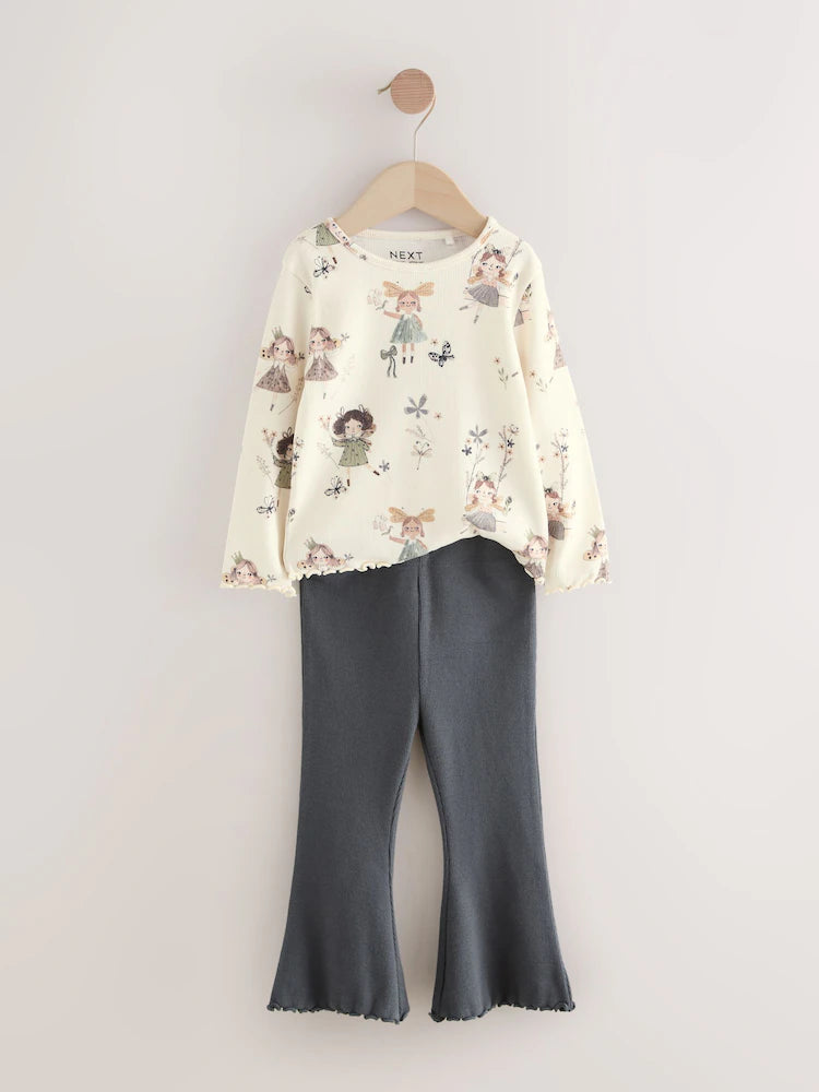 |Girl| Conjunto De Blusa Preta/Branca e Leggings Boca De Sino, Pacote Com 2 (3 meses a 7 anos)