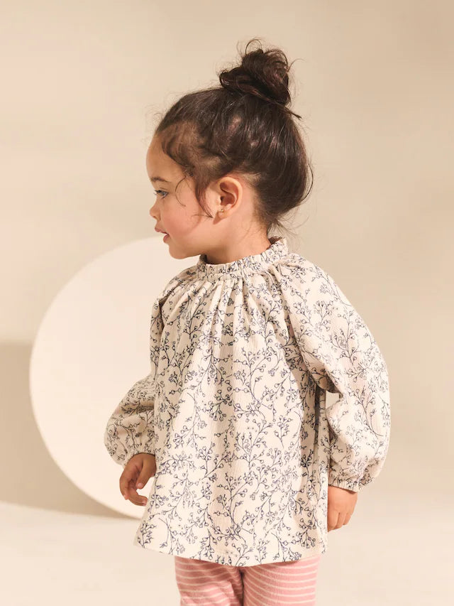 |Girl| Blusas Bordadas De Manga Comprida Rosa/Neutras (3 meses a 7 anos)