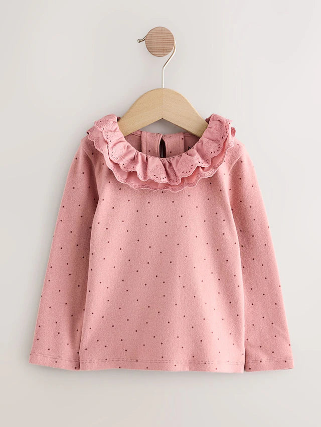 |Girl| Blusas Bordadas De Manga Comprida Rosa/Neutras (3 meses a 7 anos)