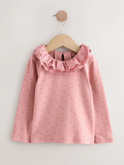 |Girl| Blusas Bordadas De Manga Comprida Rosa/Neutras (3 meses a 7 anos)