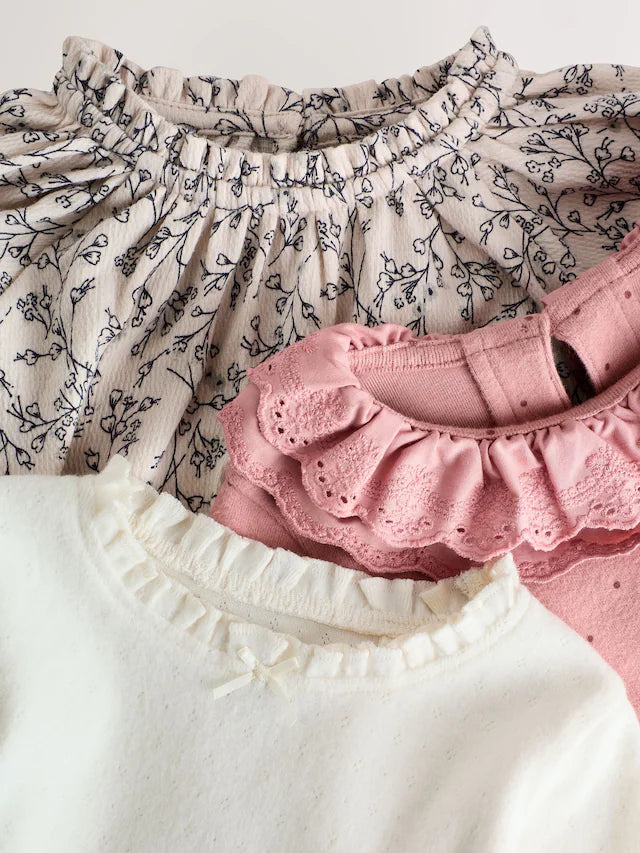 |Girl| Blusas Bordadas De Manga Comprida Rosa/Neutras (3 meses a 7 anos)