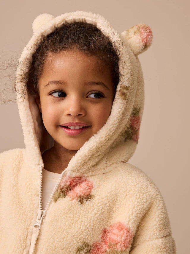 |Girl| Blusa De Lã Com Zíper e Estampa Floral Creme (3 meses a 7 anos)