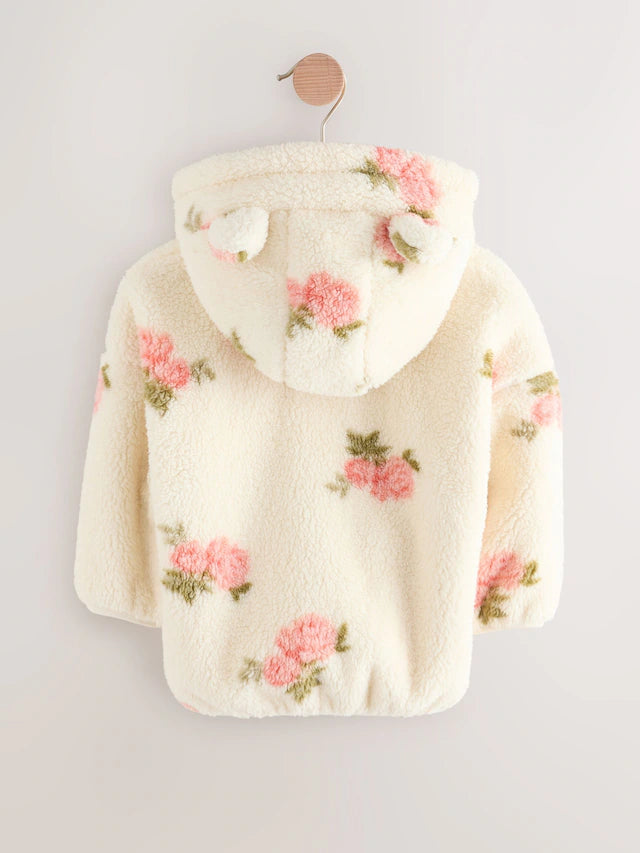 |Girl| Blusa De Lã Com Zíper e Estampa Floral Creme (3 meses a 7 anos)