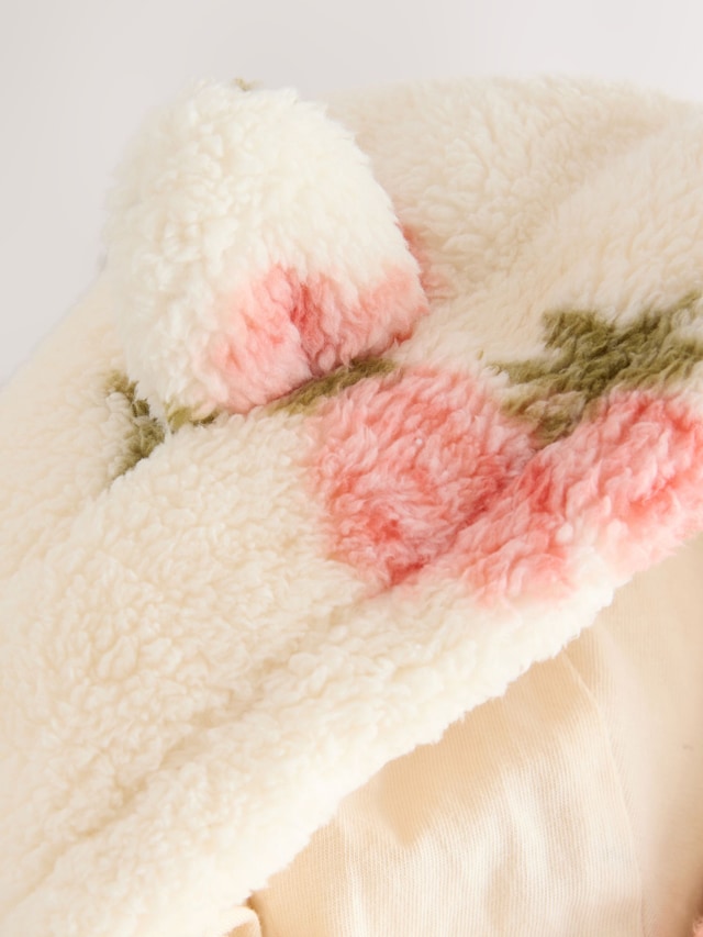 |Girl| Blusa De Lã Com Zíper e Estampa Floral Creme (3 meses a 7 anos)