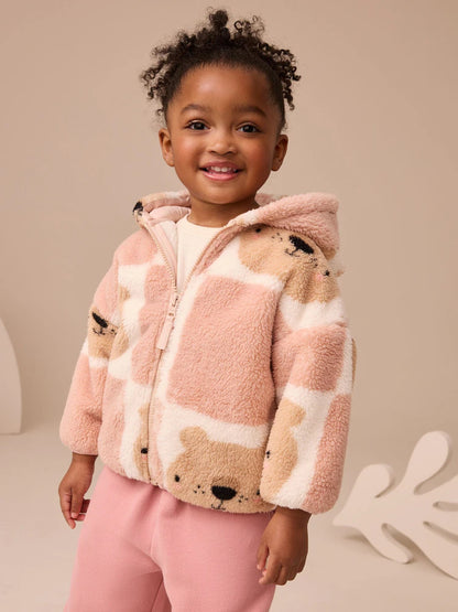 |Girl| Casaco De Lã Com Zíper e Estampa De urso De Pelúcia Marrom (3 meses a 7 anos)