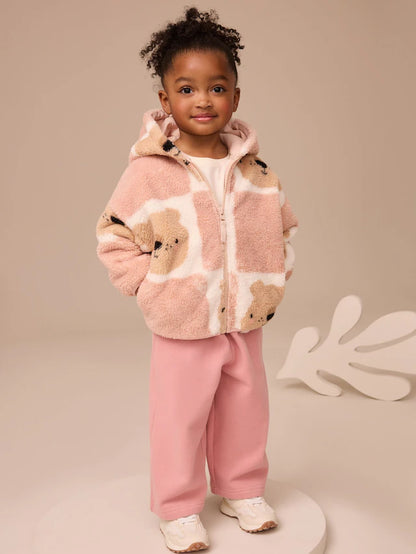 |Girl| Casaco De Lã Com Zíper e Estampa De urso De Pelúcia Marrom (3 meses a 7 anos)