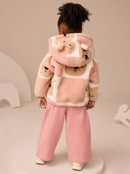 |Girl| Casaco De Lã Com Zíper e Estampa De urso De Pelúcia Marrom (3 meses a 7 anos)