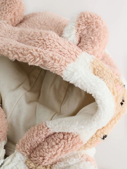 |Girl| Casaco De Lã Com Zíper e Estampa De urso De Pelúcia Marrom (3 meses a 7 anos)