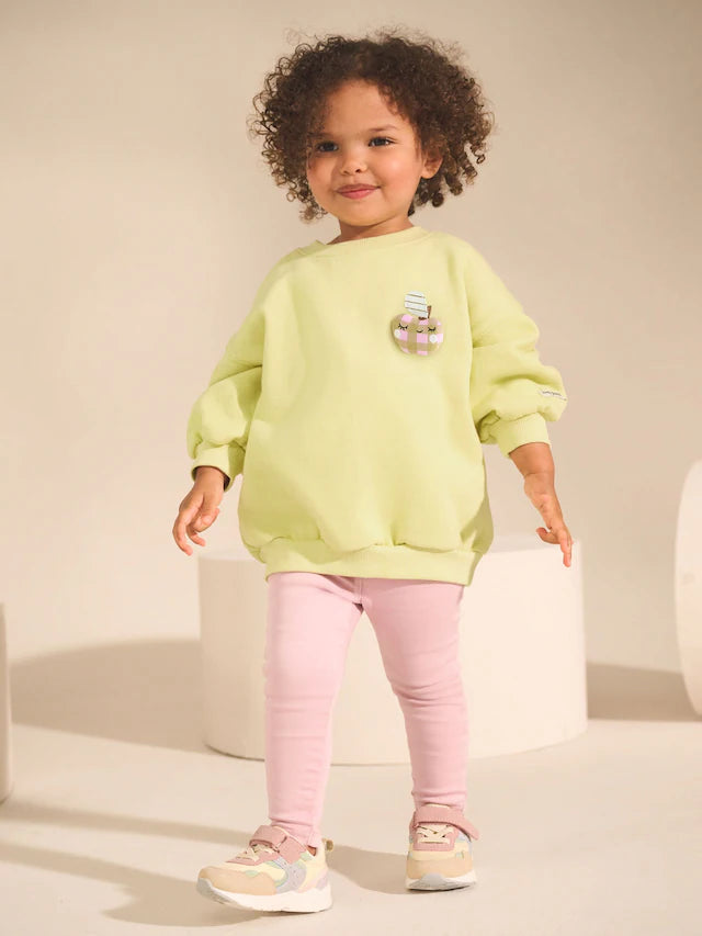 |Girl| Moletom Com Gola Redonda e Estampa De Maçã Verde-Limão (3 meses a 7 anos)
