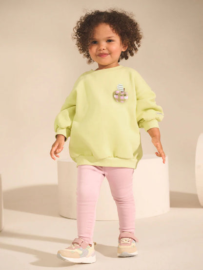 |Girl| Moletom Com Gola Redonda e Estampa De Maçã Verde-Limão (3 meses a 7 anos)