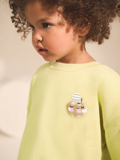 |Girl| Moletom Com Gola Redonda e Estampa De Maçã Verde-Limão (3 meses a 7 anos)