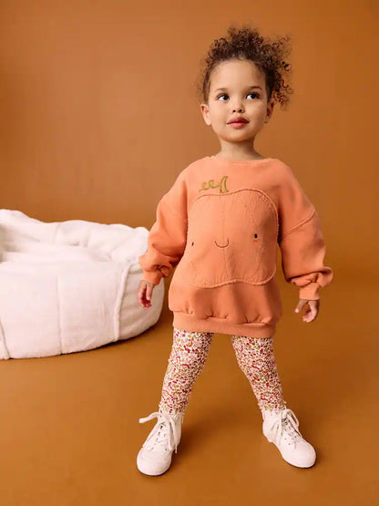 |Girl| Conjunto De Moletom e Leggings De Abóbora Laranja De Halloween (3 meses a 7 anos)