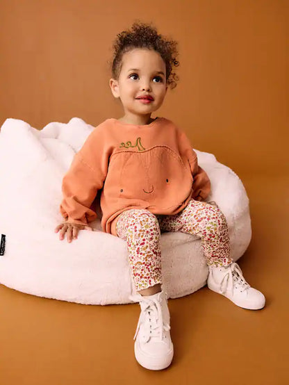 |Girl| Conjunto De Moletom e Leggings De Abóbora Laranja De Halloween (3 meses a 7 anos)