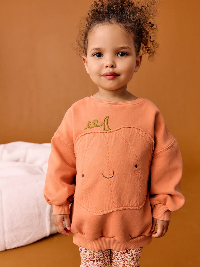 |Girl| Conjunto De Moletom e Leggings De Abóbora Laranja De Halloween (3 meses a 7 anos)