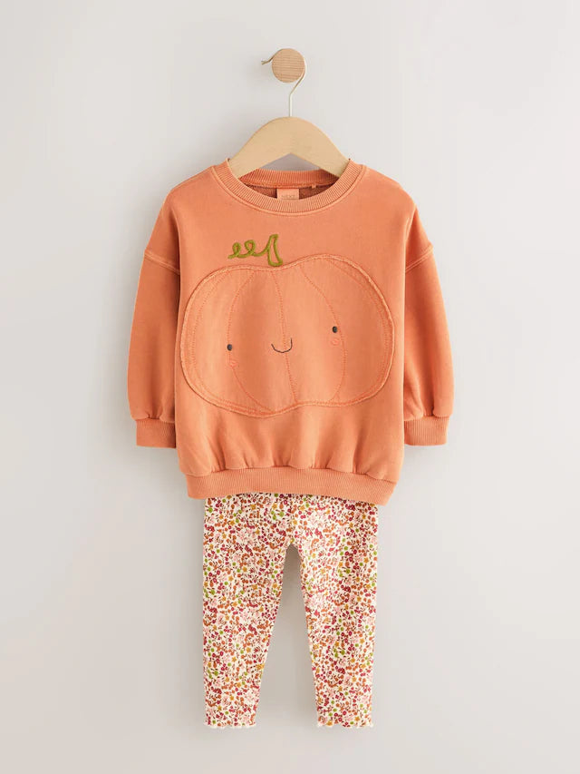 |Girl| Conjunto De Moletom e Leggings De Abóbora Laranja De Halloween (3 meses a 7 anos)