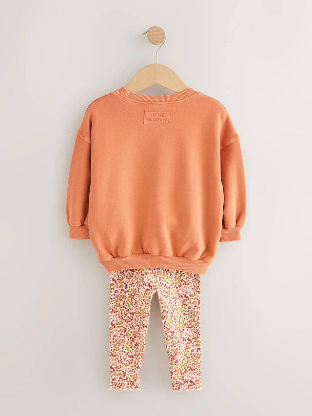 |Girl| Conjunto De Moletom e Leggings De Abóbora Laranja De Halloween (3 meses a 7 anos)