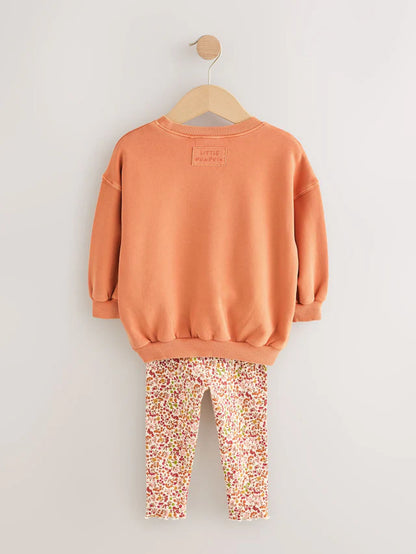|Girl| Conjunto De Moletom e Leggings De Abóbora Laranja De Halloween (3 meses a 7 anos)