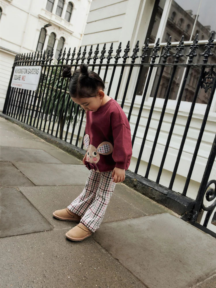 |Girl| Conjunto De Moletom Xadrez Vermelho Bordô e Legging Flare (3 meses a 7 anos)