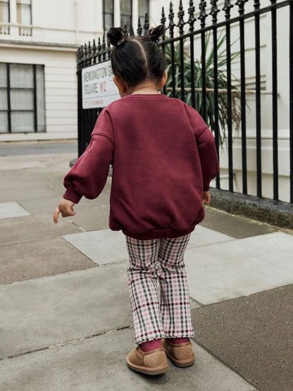 |Girl| Conjunto De Moletom Xadrez Vermelho Bordô e Legging Flare (3 meses a 7 anos)