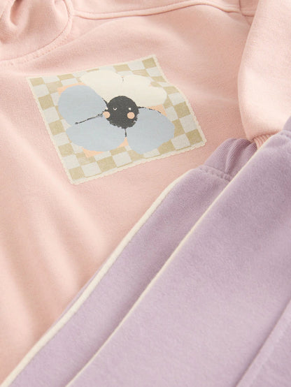 |Girl| Conjunto De Moletom Com Estampa Gráfica De Plantas Rosa Claro e Calça De Moletom De Perna Larga (3 meses a 7 anos)
