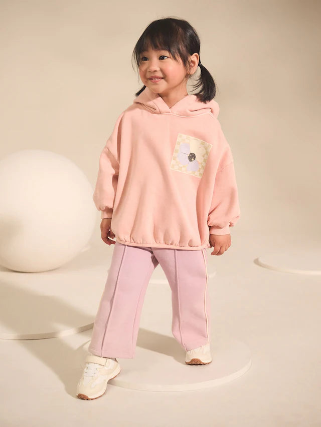 |Girl| Conjunto De Moletom Com Estampa Gráfica De Plantas Rosa Claro e Calça De Moletom De Perna Larga (3 meses a 7 anos)