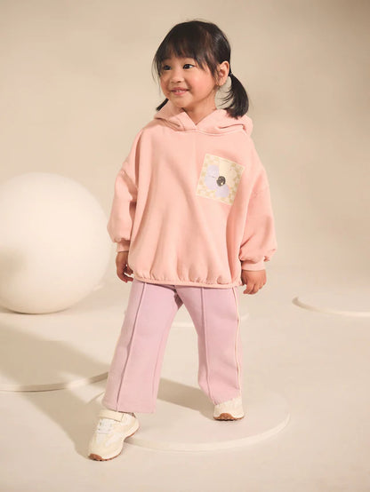 |Girl| Conjunto De Moletom Com Estampa Gráfica De Plantas Rosa Claro e Calça De Moletom De Perna Larga (3 meses a 7 anos)