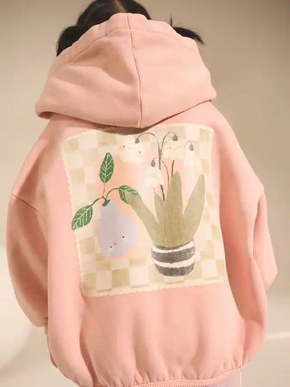 |Girl| Conjunto De Moletom Com Estampa Gráfica De Plantas Rosa Claro e Calça De Moletom De Perna Larga (3 meses a 7 anos)