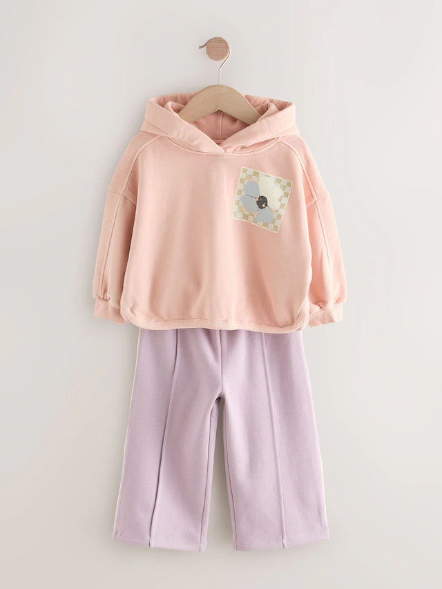 |Girl| Conjunto De Moletom Com Estampa Gráfica De Plantas Rosa Claro e Calça De Moletom De Perna Larga (3 meses a 7 anos)