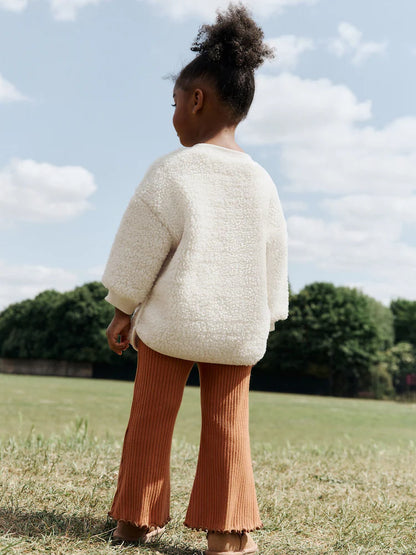 |Girl| Conjunto De Moletom e Legging Flare Teddy Borg Creme (3 meses a 7 anos)