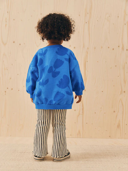 |Girl| Conjunto De Moletom Com Estampa De Flor Azul e Legging Flare (3 meses a 7 anos)