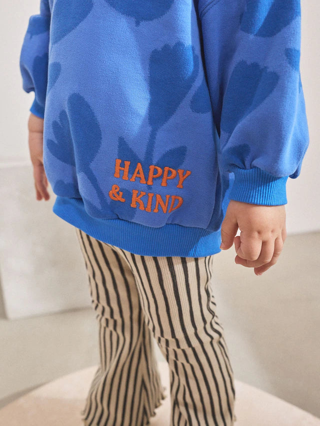 |Girl| Conjunto De Moletom Com Estampa De Flor Azul e Legging Flare (3 meses a 7 anos)