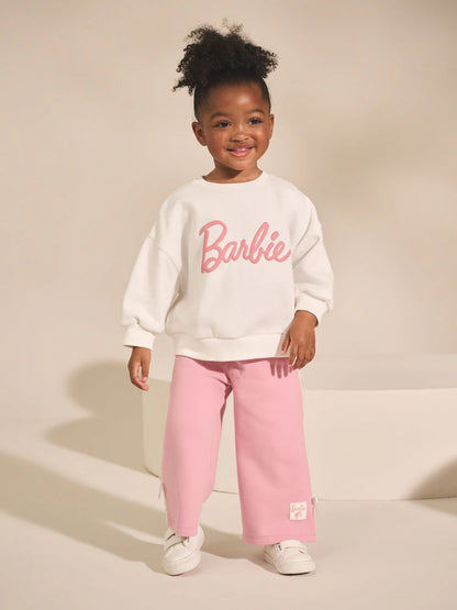 |Girl| Conjunto De Moletom Barbie Creme/Rosa e Calça Jogger De Perna Larga (3 meses a 7 anos)