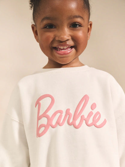 |Girl| Conjunto De Moletom Barbie Creme/Rosa e Calça Jogger De Perna Larga (3 meses a 7 anos)