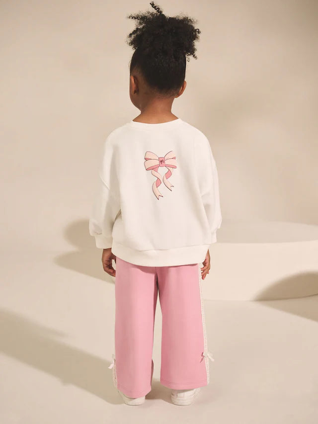 |Girl| Conjunto De Moletom Barbie Creme/Rosa e Calça Jogger De Perna Larga (3 meses a 7 anos)