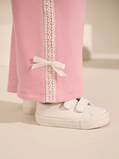 |Girl| Conjunto De Moletom Barbie Creme/Rosa e Calça Jogger De Perna Larga (3 meses a 7 anos)