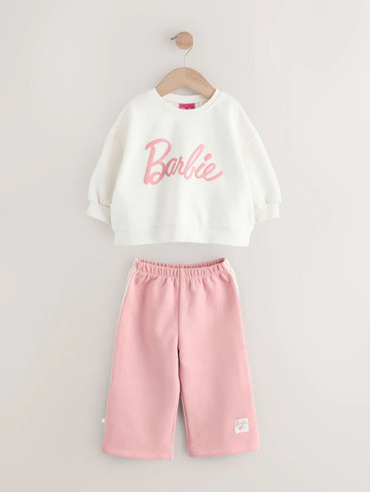 |Girl| Conjunto De Moletom Barbie Creme/Rosa e Calça Jogger De Perna Larga (3 meses a 7 anos)