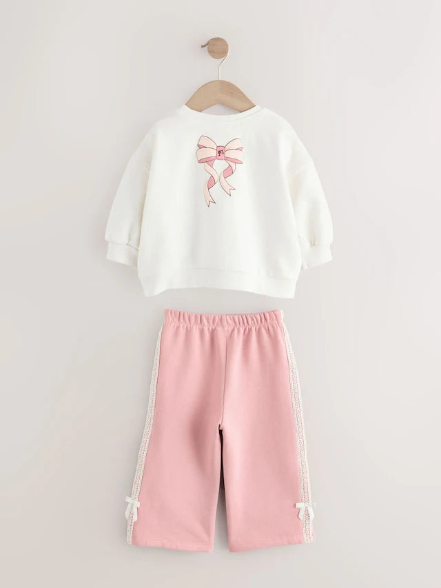 |Girl| Conjunto De Moletom Barbie Creme/Rosa e Calça Jogger De Perna Larga (3 meses a 7 anos)
