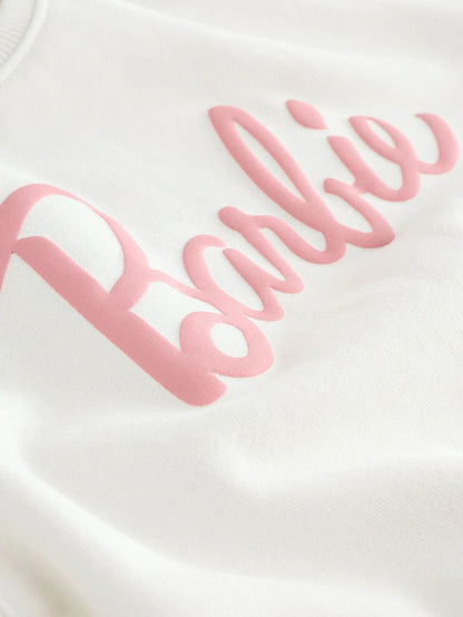 |Girl| Conjunto De Moletom Barbie Creme/Rosa e Calça Jogger De Perna Larga (3 meses a 7 anos)