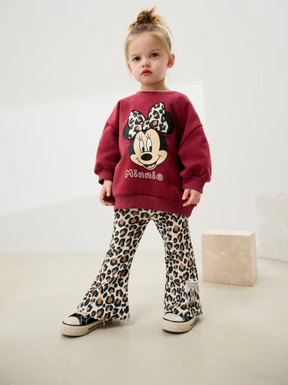 |Girl| Conjunto De Moletom e Legging Flare Minnie Mouse Com Oncinha Vermelha Bordô (3 meses a 7 anos)