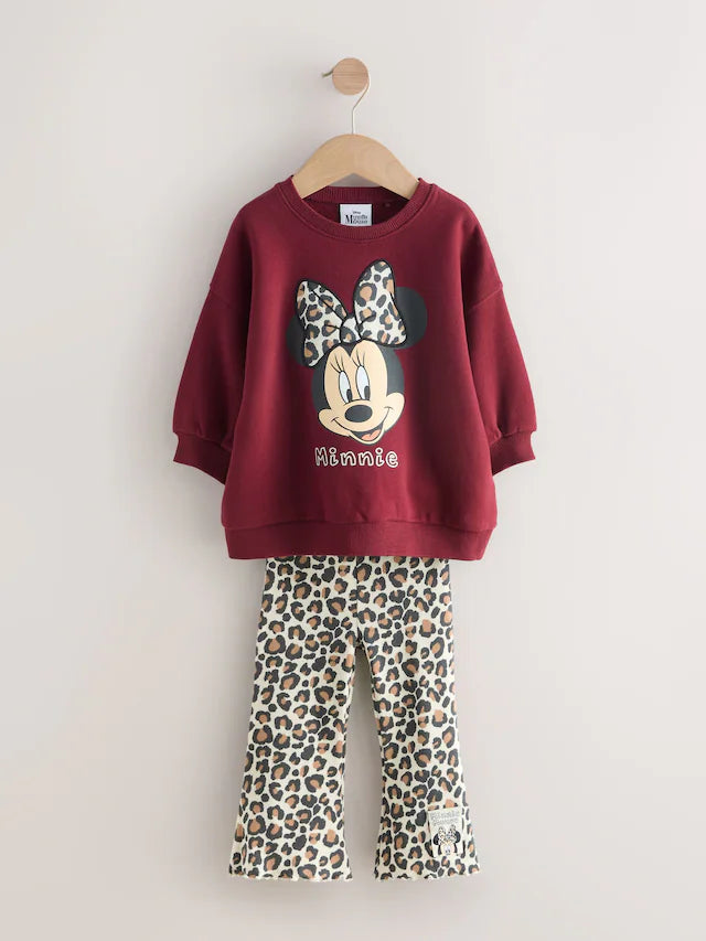 |Girl| Conjunto De Moletom e Legging Flare Minnie Mouse Com Oncinha Vermelha Bordô (3 meses a 7 anos)