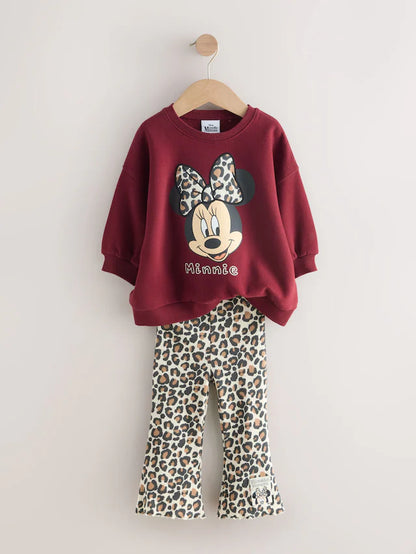 |Girl| Conjunto De Moletom e Legging Flare Minnie Mouse Com Oncinha Vermelha Bordô (3 meses a 7 anos)