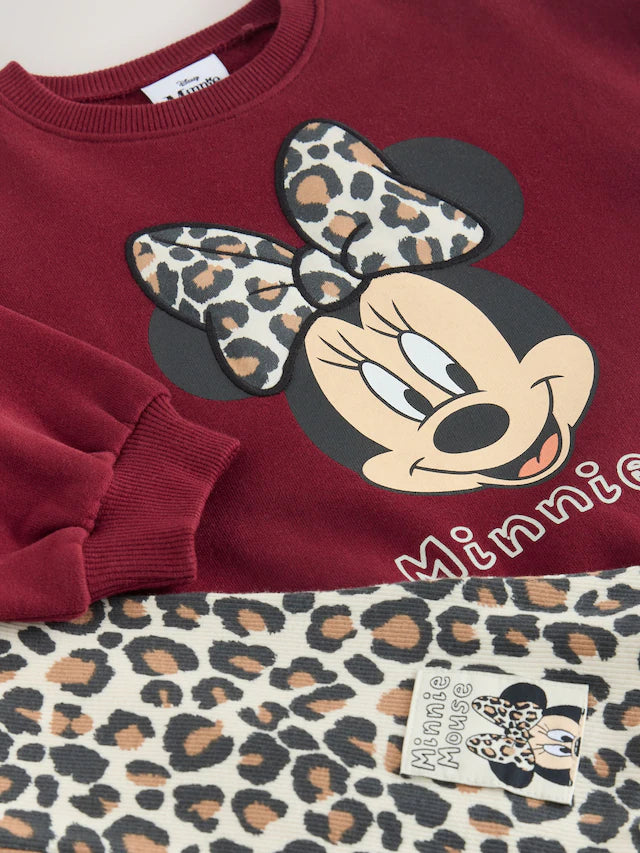 |Girl| Conjunto De Moletom e Legging Flare Minnie Mouse Com Oncinha Vermelha Bordô (3 meses a 7 anos)
