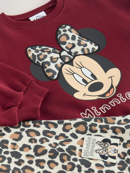 |Girl| Conjunto De Moletom e Legging Flare Minnie Mouse Com Oncinha Vermelha Bordô (3 meses a 7 anos)