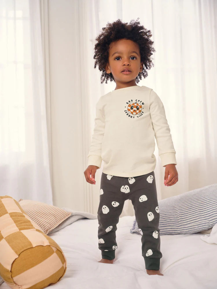 |Girl| Pijama De Halloween Com Ajuste Individual Creme/Preto (9 meses a 10 anos)