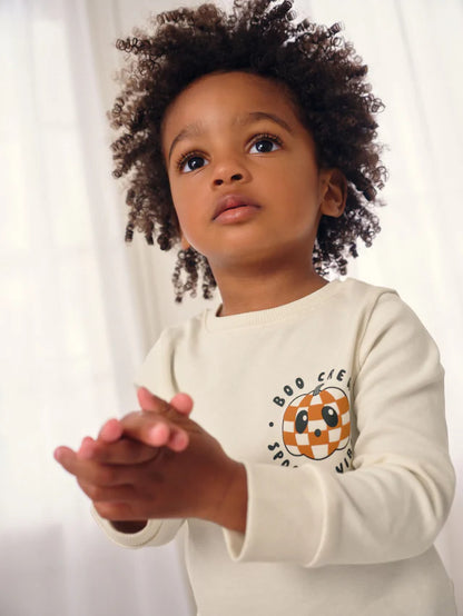 |Girl| Pijama De Halloween Com Ajuste Individual Creme/Preto (9 meses a 10 anos)