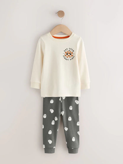 |Girl| Pijama De Halloween Com Ajuste Individual Creme/Preto (9 meses a 10 anos)