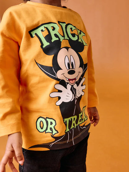|Boy| Camiseta Laranja De Manga Comprida Do Mickey Mouse Halloween (3 meses a 8 anos)