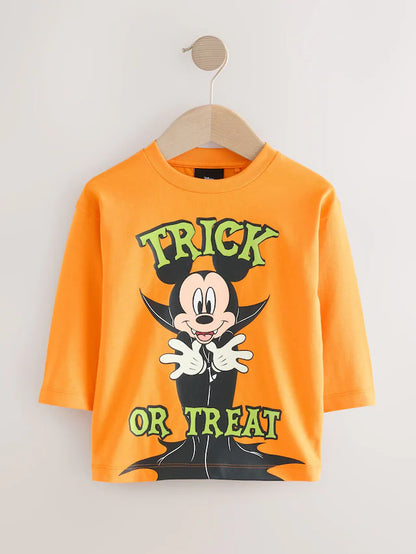 |Boy| Camiseta Laranja De Manga Comprida Do Mickey Mouse Halloween (3 meses a 8 anos)