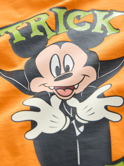 |Boy| Camiseta Laranja De Manga Comprida Do Mickey Mouse Halloween (3 meses a 8 anos)